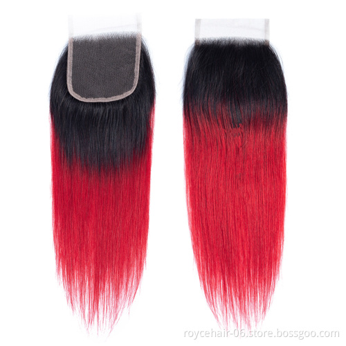 Royce Unprocessed Virgin Human hair bundles with Closure  Ombre Color hair bundles 1B Red
